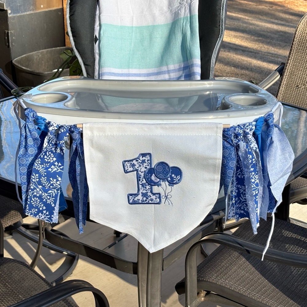 Blue and White Birthday High Chair Banner